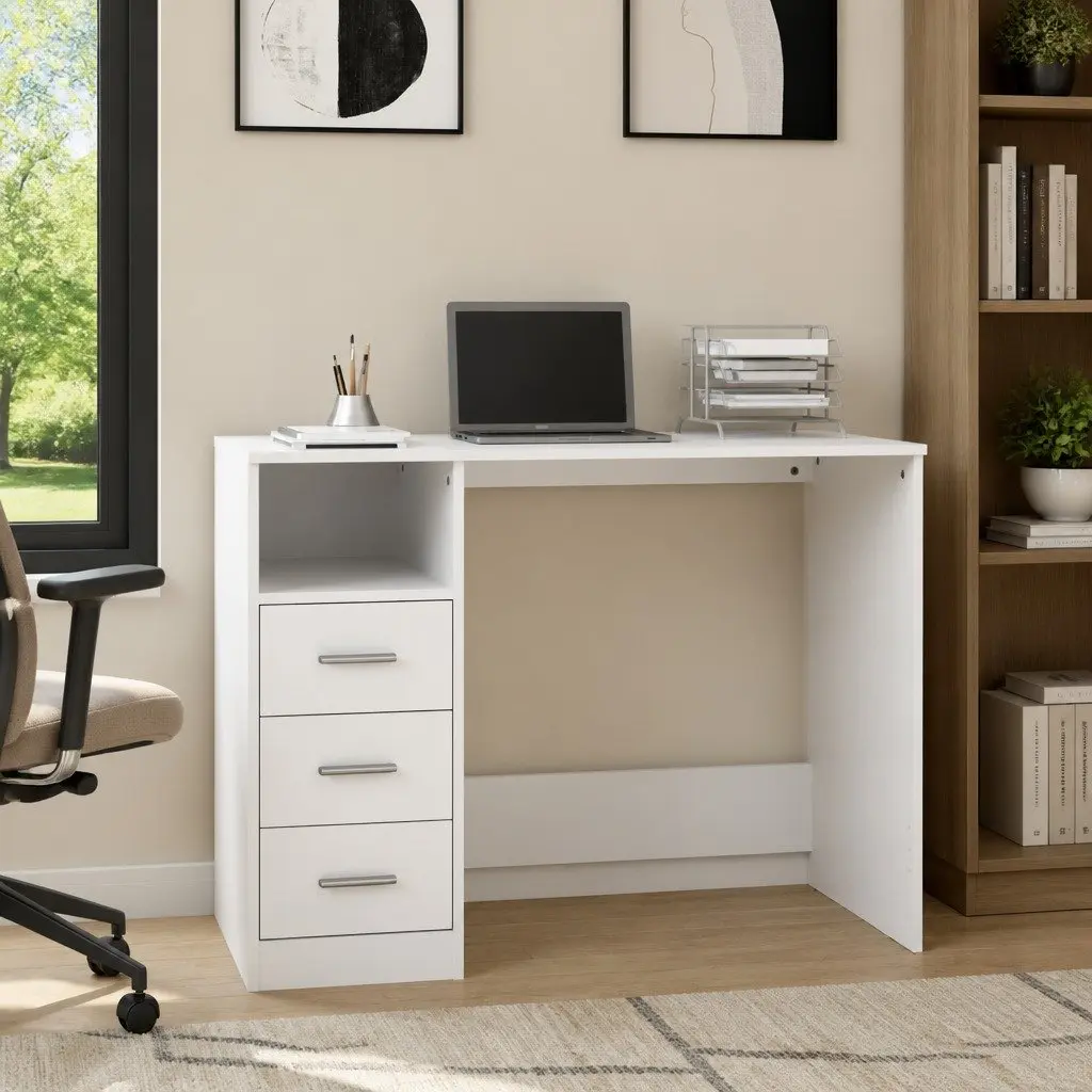 Office Desk Storage 102x50x76cm White 3 Drawers