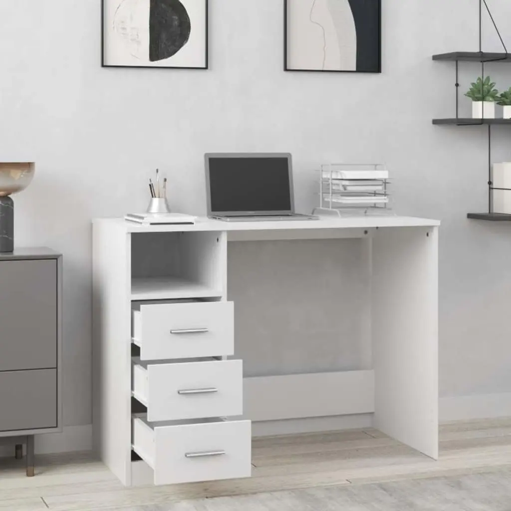 Office Desk Storage 102x50x76cm White 3 Drawers