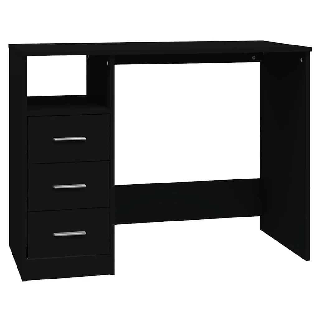 Office Desk Study 102 x 50 x 76 cm Black Engineered Wood 3 Drawers Open Compartment