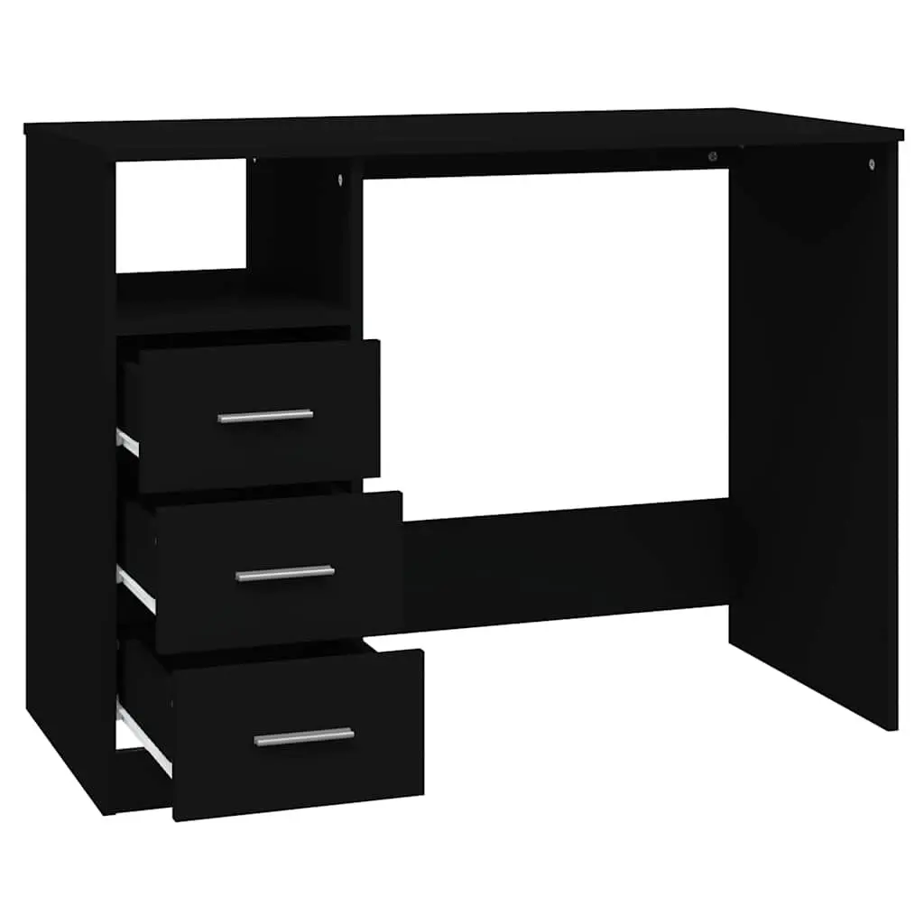 Office Desk Study 102 x 50 x 76 cm Black Engineered Wood 3 Drawers Open Compartment