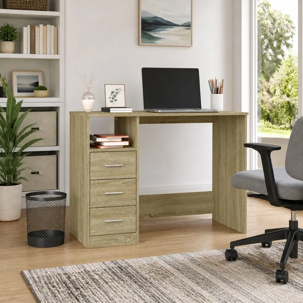 Office Desk Study Computer Workstation 3 Drawers Brown Engineered Wood