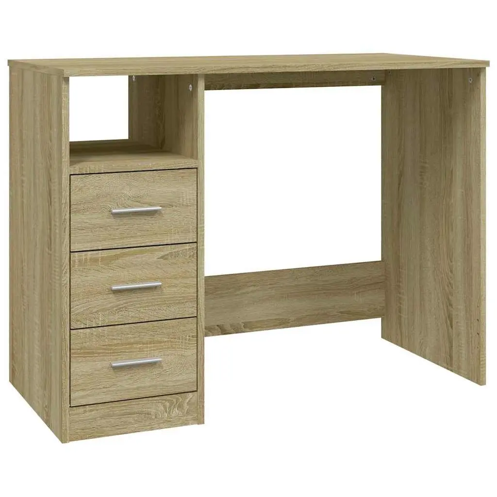 Office Desk Study Computer Workstation 3 Drawers Brown Engineered Wood
