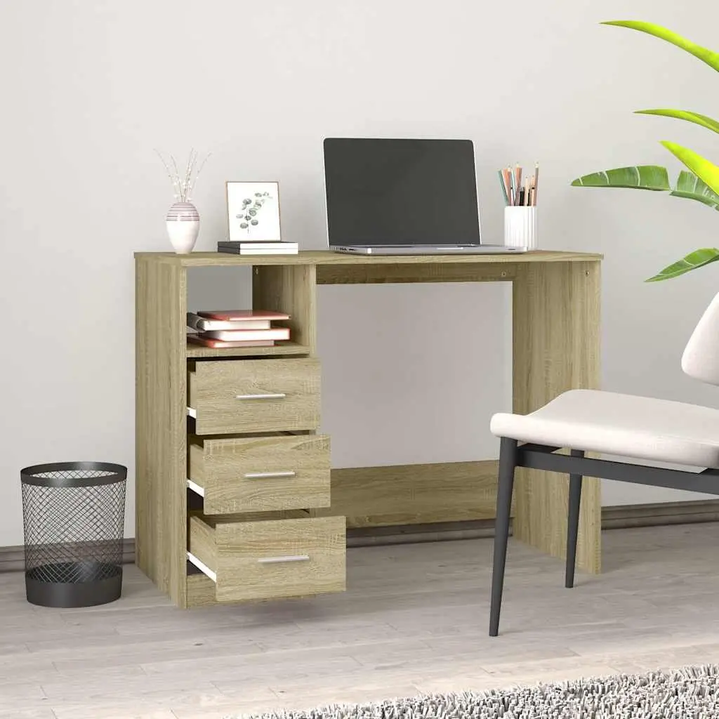 Office Desk Study Computer Workstation 3 Drawers Brown Engineered Wood