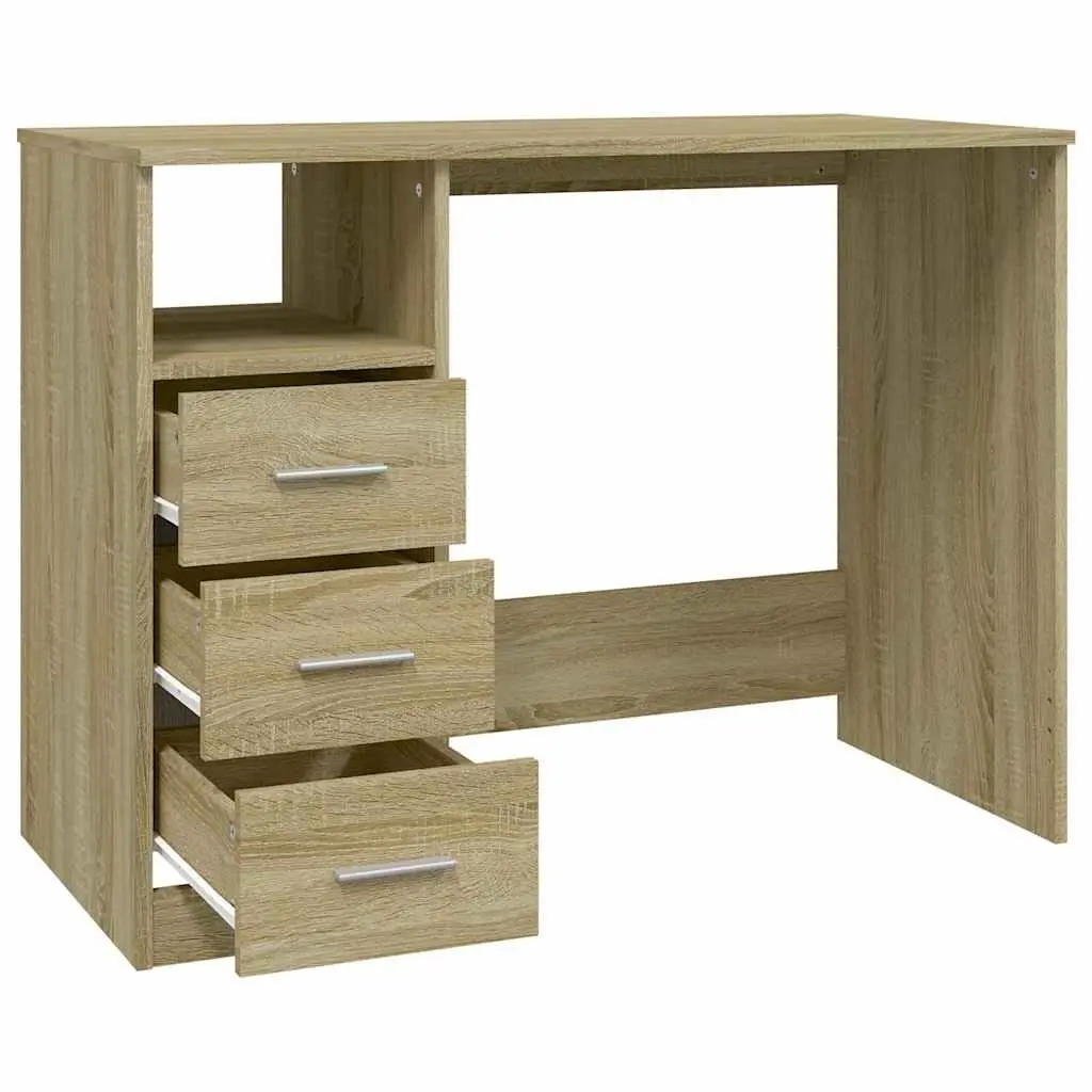 Office Desk Study Computer Workstation 3 Drawers Brown Engineered Wood