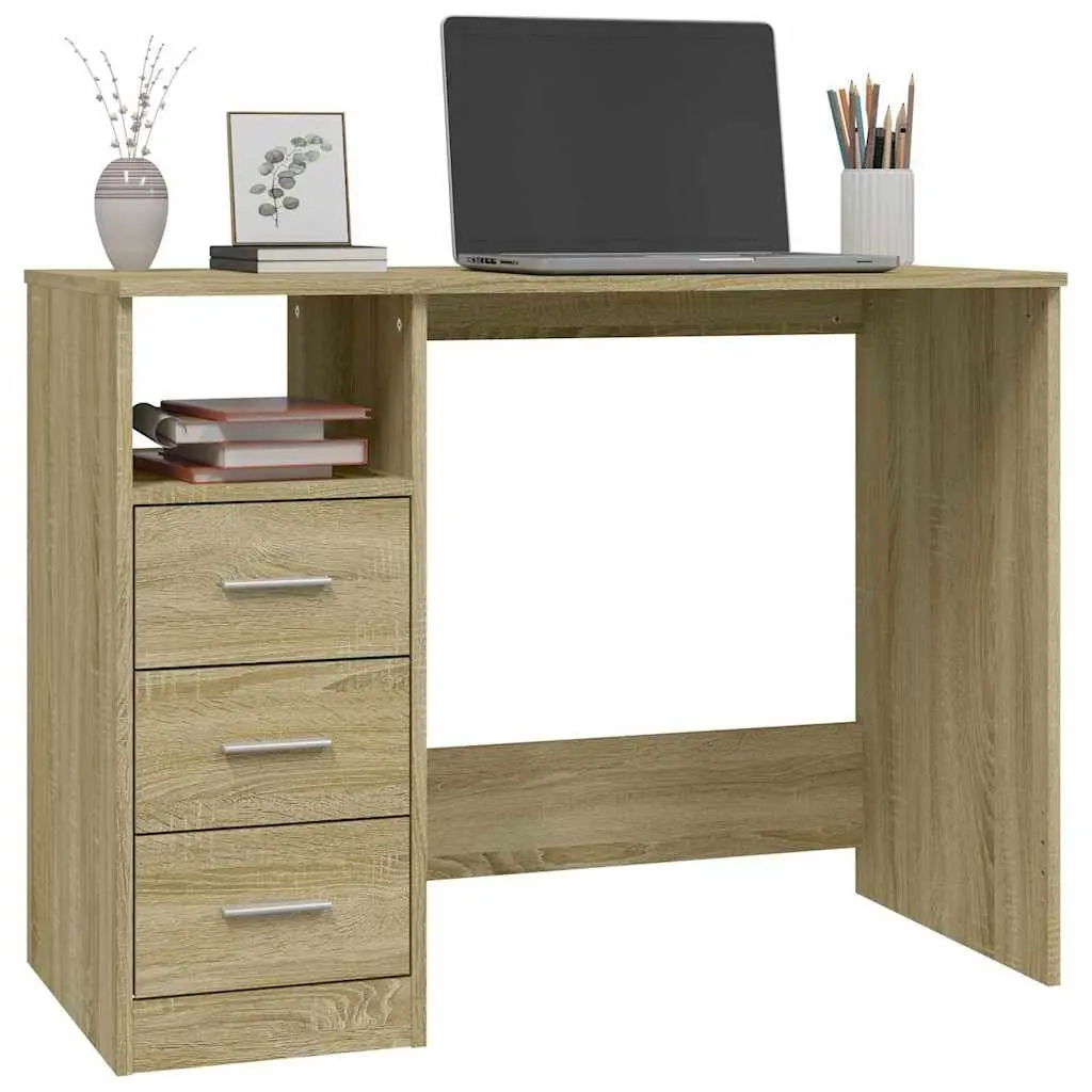 Office Desk Study Computer Workstation 3 Drawers Brown Engineered Wood