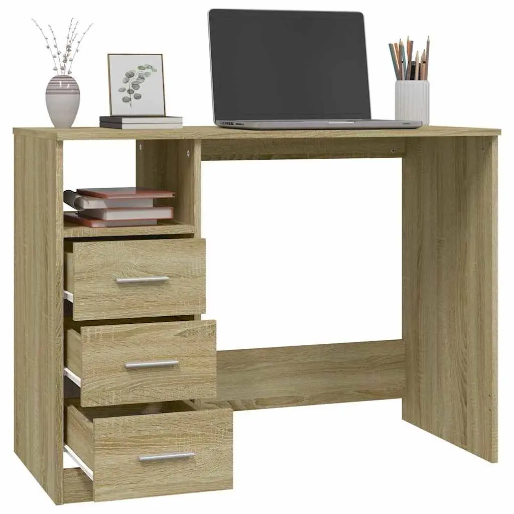 Office Desk Study Computer Workstation 3 Drawers Brown Engineered Wood