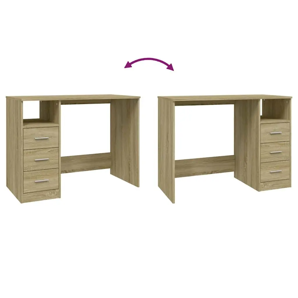Office Desk Study Computer Workstation 3 Drawers Brown Engineered Wood