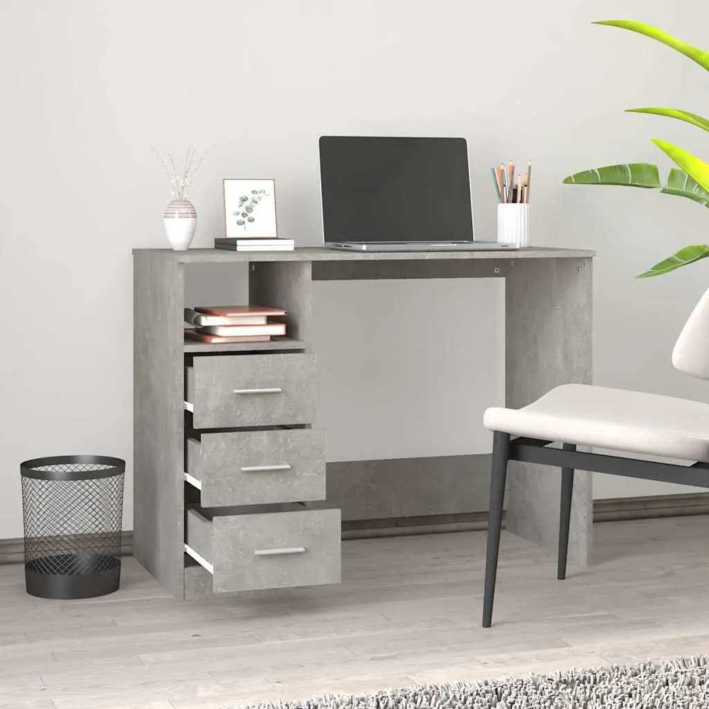 Desk with Drawers Engineered Wood Grey Office Computer Study Workstation