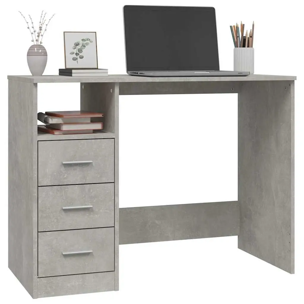 Desk with Drawers Engineered Wood Grey Office Computer Study Workstation
