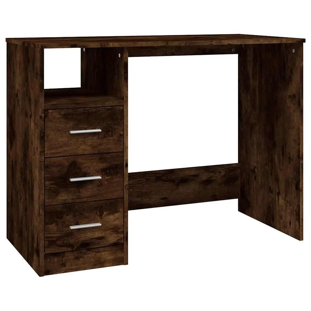 Office Desk Study Table 102cm x 50cm x 76cm Brown Engineered Wood with 3 Drawers Open Compartment