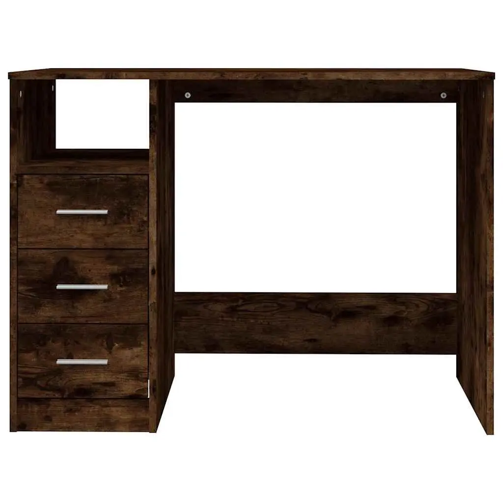 Office Desk Study Table 102cm x 50cm x 76cm Brown Engineered Wood with 3 Drawers Open Compartment