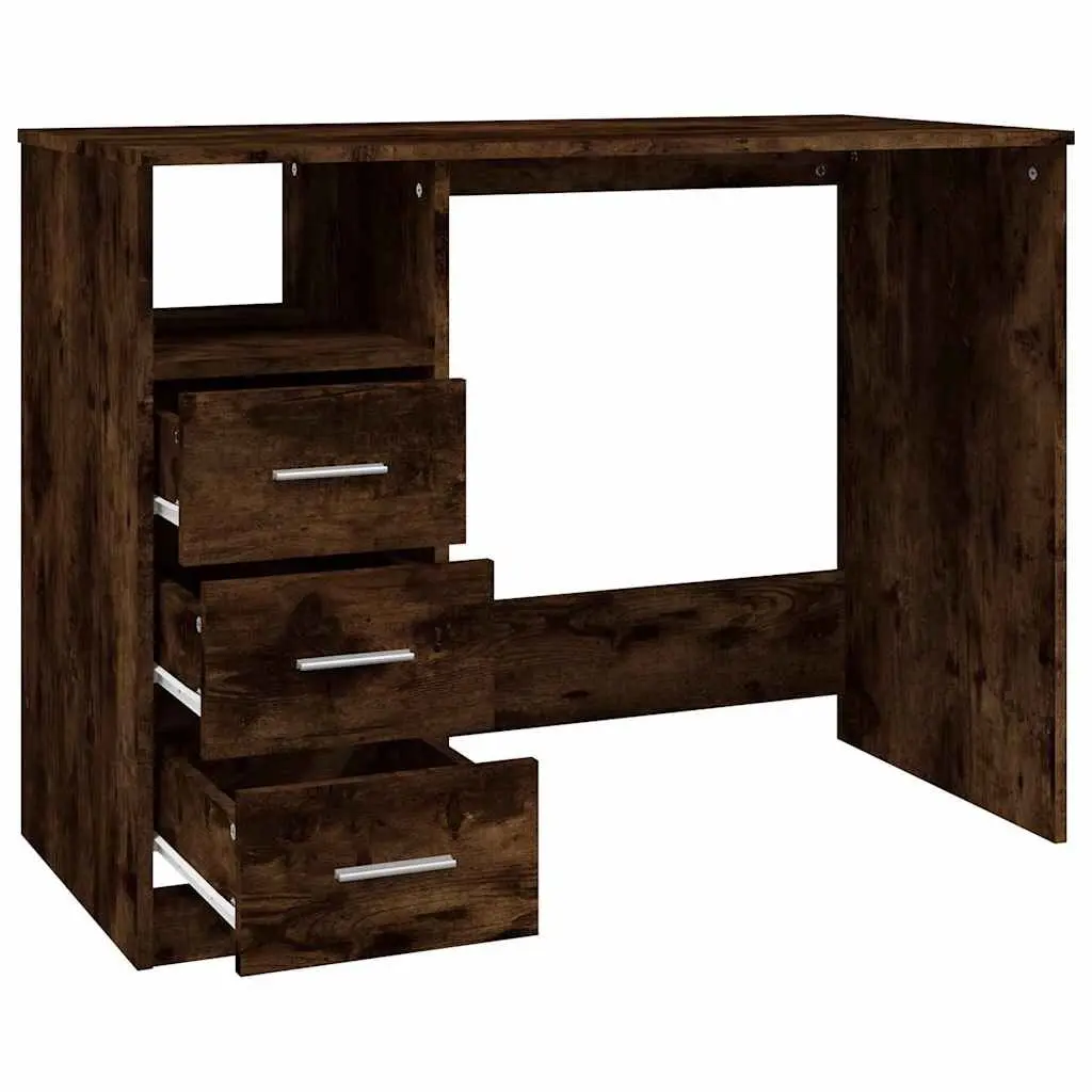 Office Desk Study Table 102cm x 50cm x 76cm Brown Engineered Wood with 3 Drawers Open Compartment