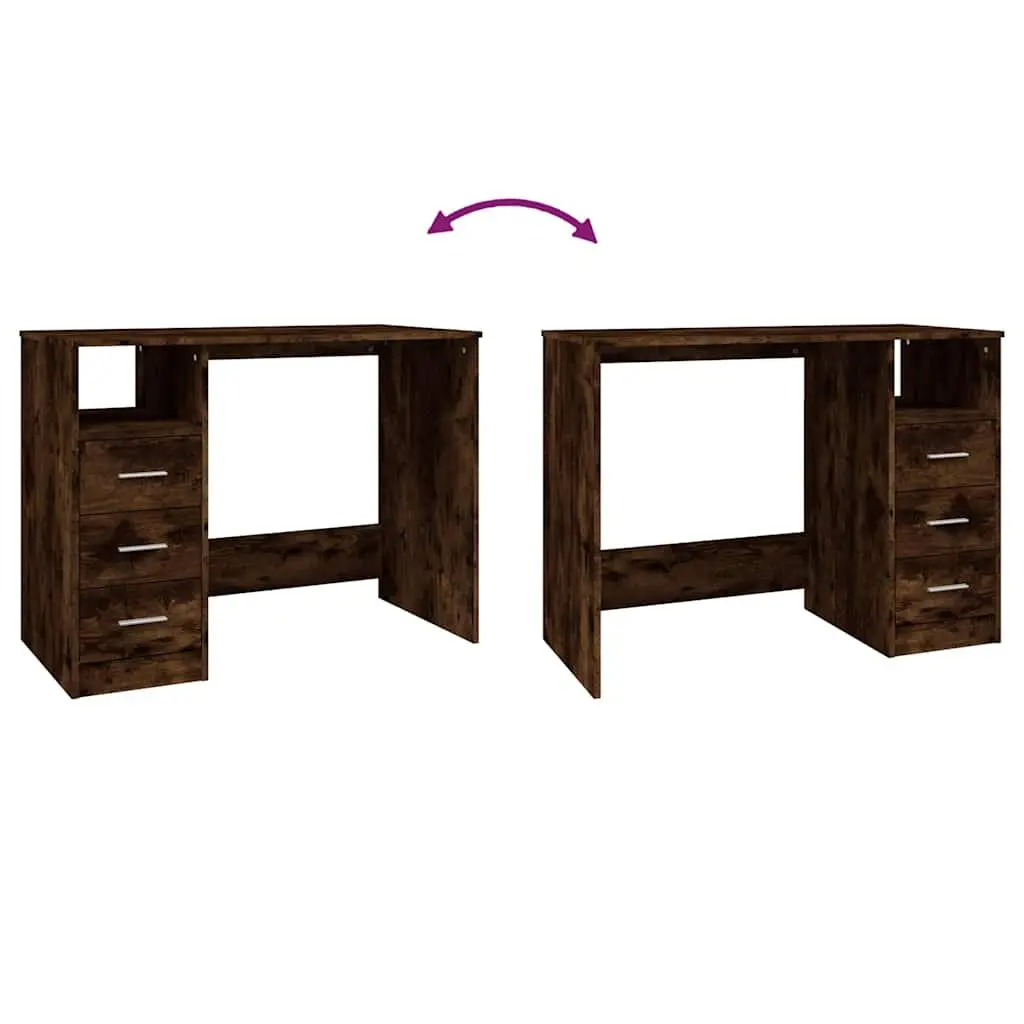 Office Desk Study Table 102cm x 50cm x 76cm Brown Engineered Wood with 3 Drawers Open Compartment
