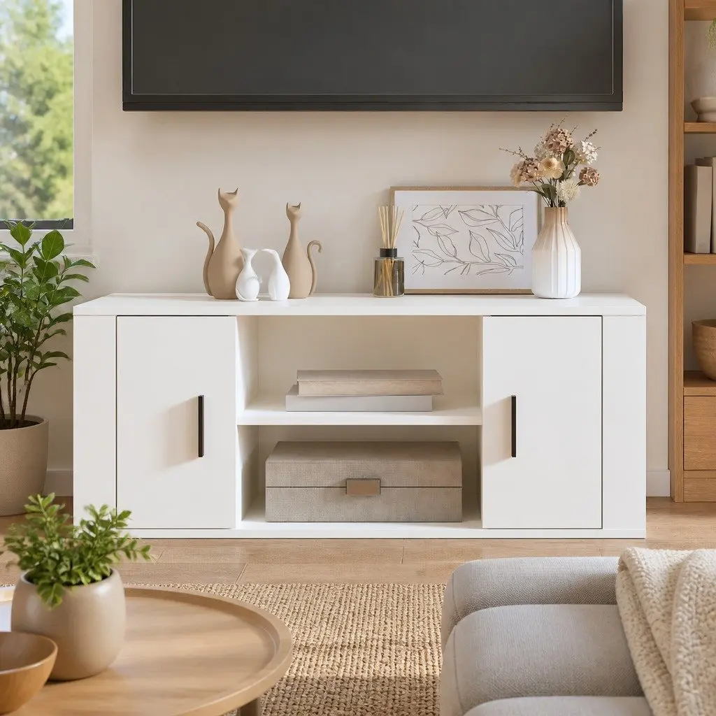 TV Cabinet Storage Unit 100x35x40 cm White with Compartments and Doors