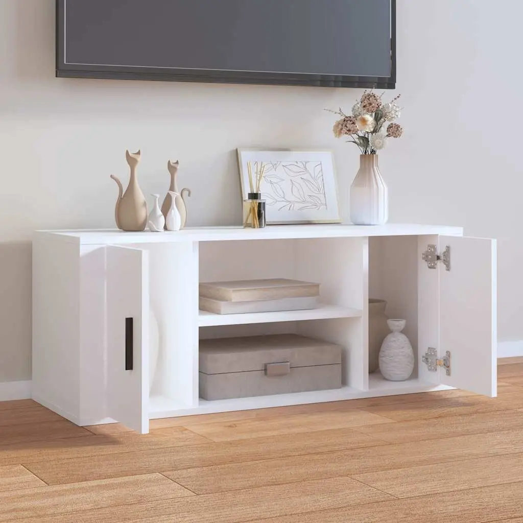 TV Cabinet Storage Unit 100x35x40 cm White with Compartments and Doors