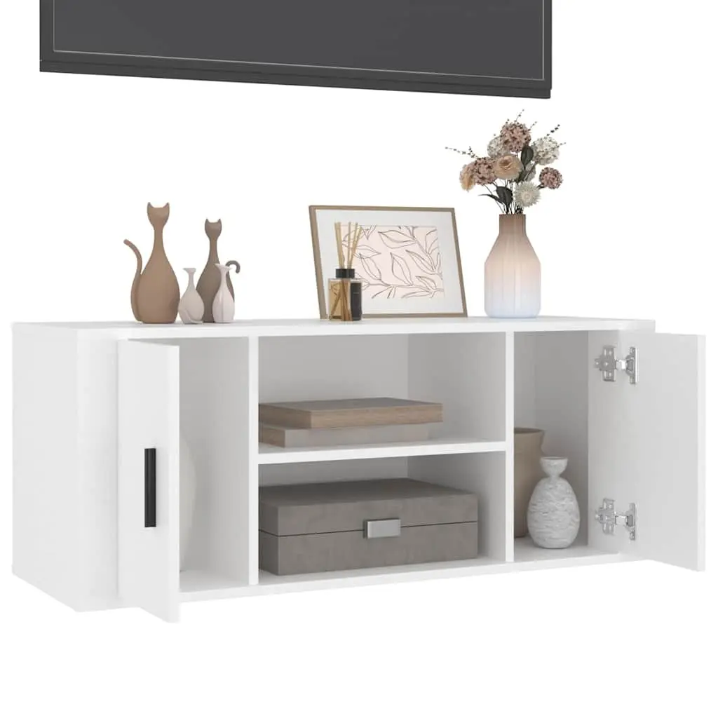 TV Cabinet Storage Unit 100x35x40 cm White with Compartments and Doors