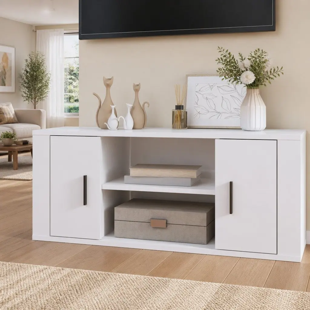 TV Cabinet White High Gloss Engineered Wood Media Unit 100 x 35 x 40 cm