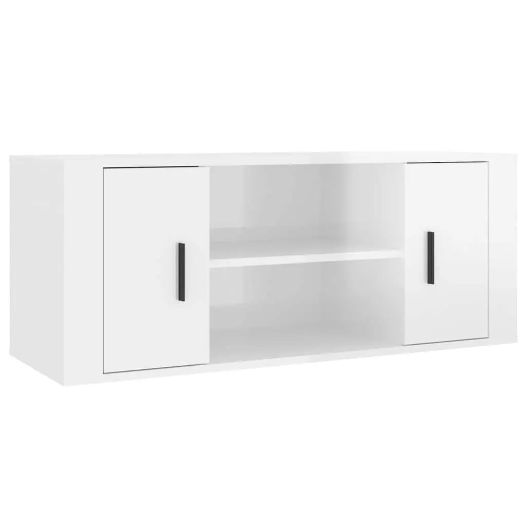 TV Cabinet White High Gloss Engineered Wood Media Unit 100 x 35 x 40 cm