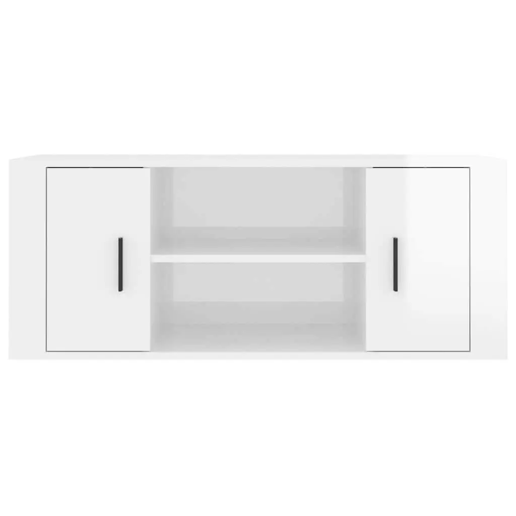 TV Cabinet White High Gloss Engineered Wood Media Unit 100 x 35 x 40 cm