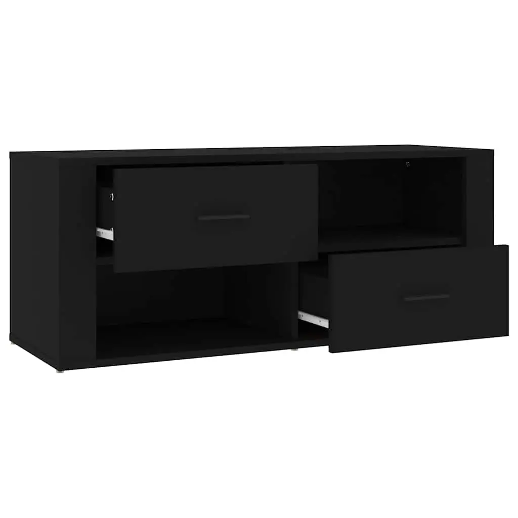TV Cabinet Black Engineered Wood Storage Unit Drawers Compartments Media Stand