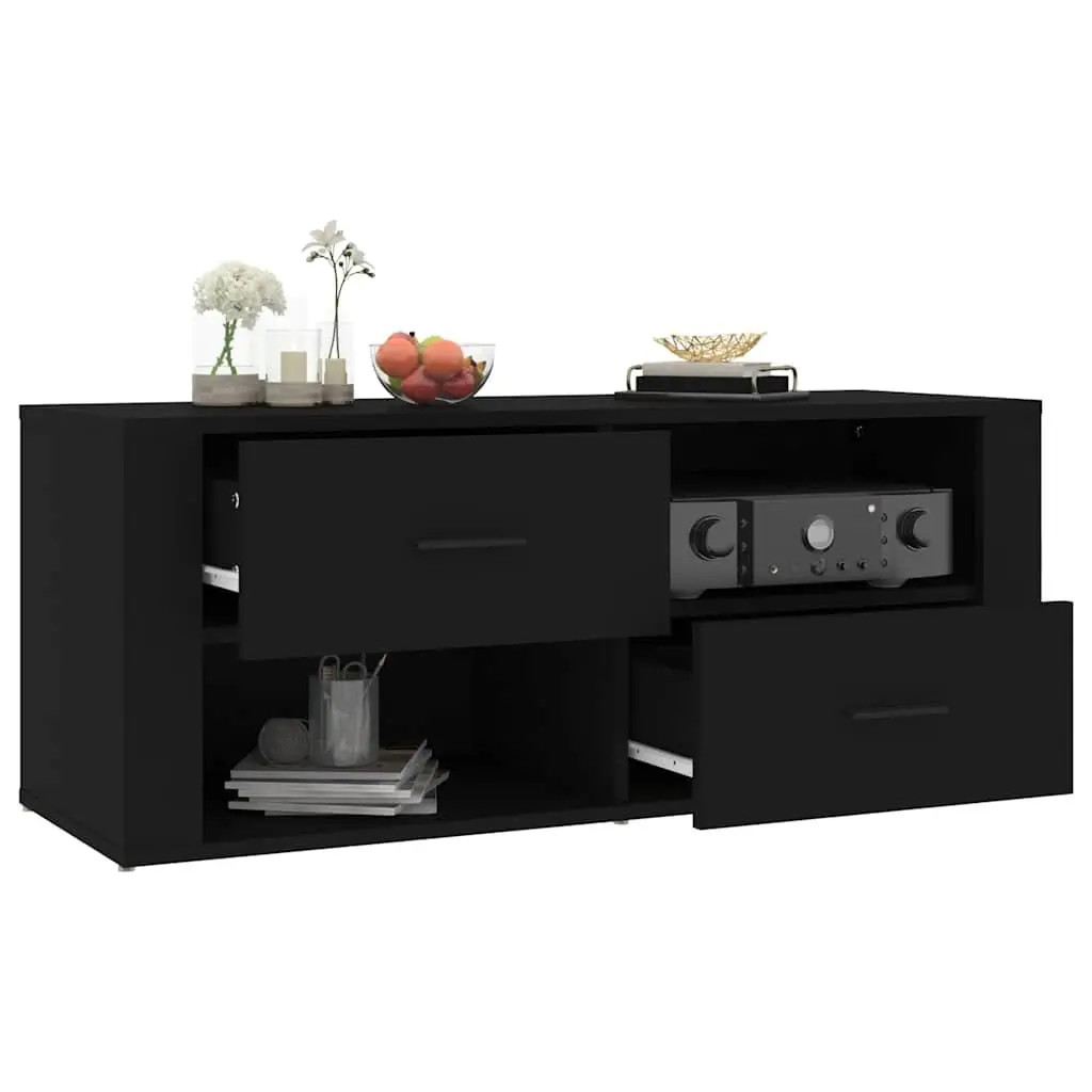TV Cabinet Black Engineered Wood Storage Unit Drawers Compartments Media Stand