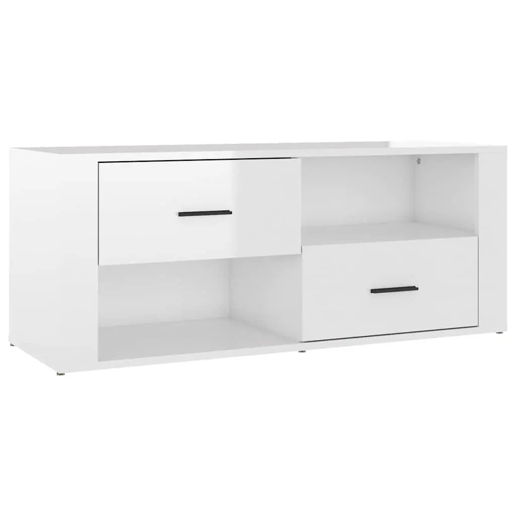 TV Cabinet Media Storage Unit 100cm White High Gloss Engineered Wood