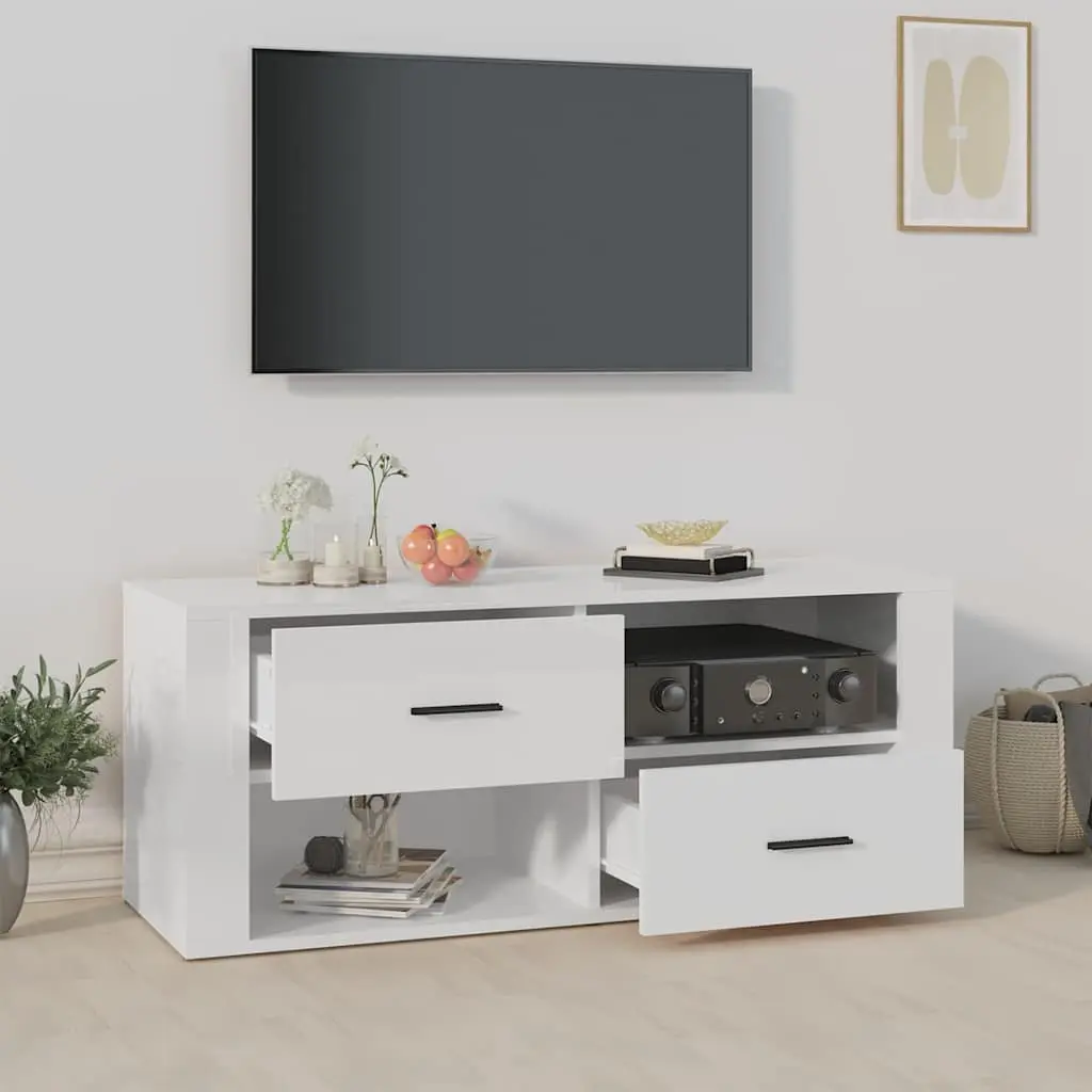 TV Cabinet Media Storage Unit 100cm White High Gloss Engineered Wood