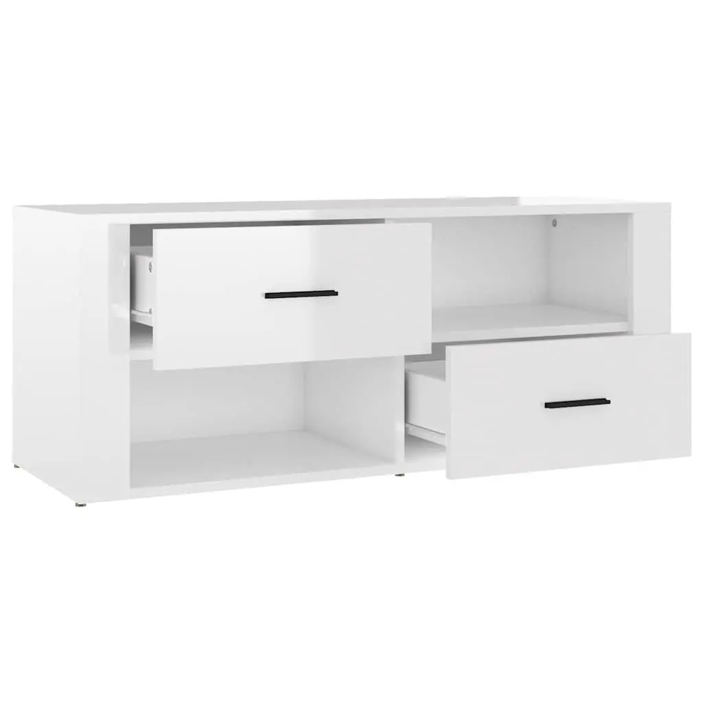 TV Cabinet Media Storage Unit 100cm White High Gloss Engineered Wood