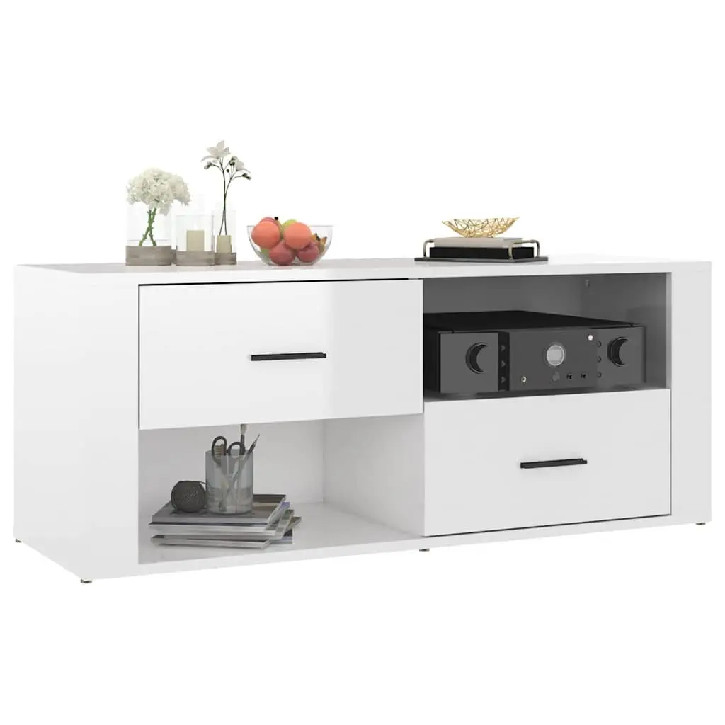 TV Cabinet Media Storage Unit 100cm White High Gloss Engineered Wood