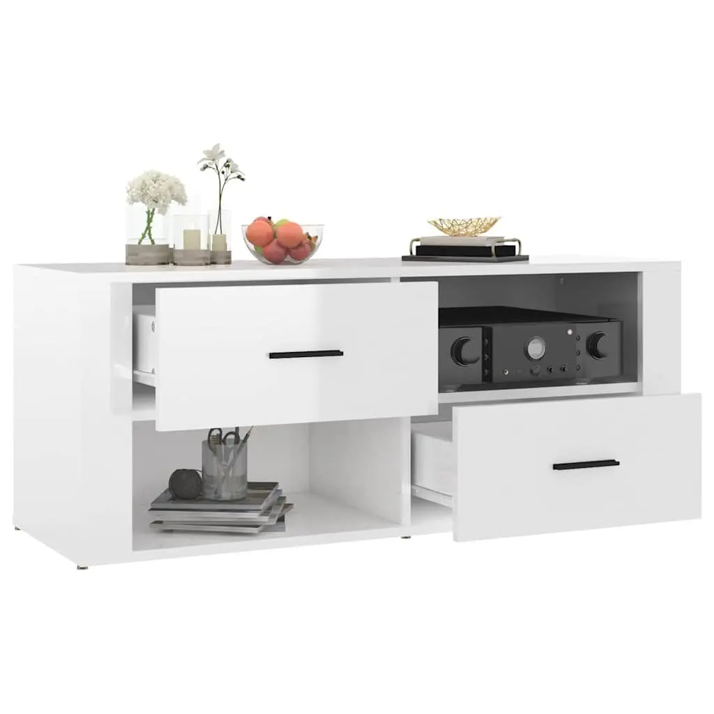 TV Cabinet Media Storage Unit 100cm White High Gloss Engineered Wood