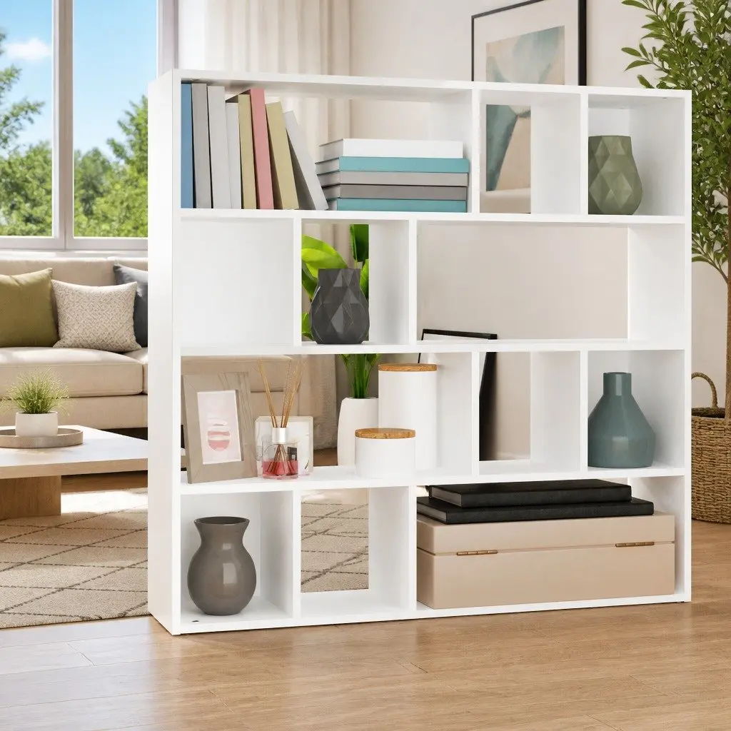 Book Cabinet Room Divider Storage Bookshelf 105L x 24W x 102H cm White