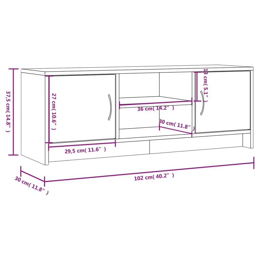 TV Cabinet Media Stand Storage Unit 102x30x37.5 cm White