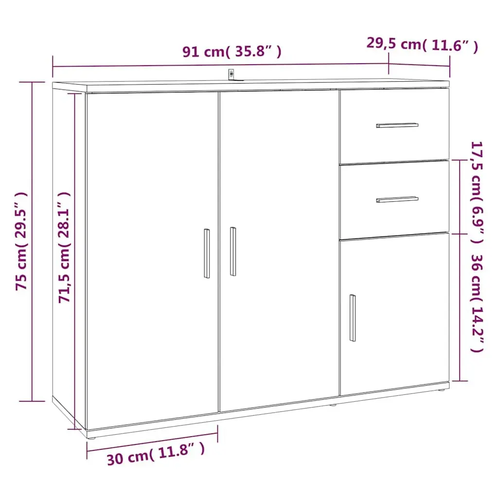 Sideboard White 91x29.5x75 cm Storage Cabinet Cupboard Engineered Wood Furniture