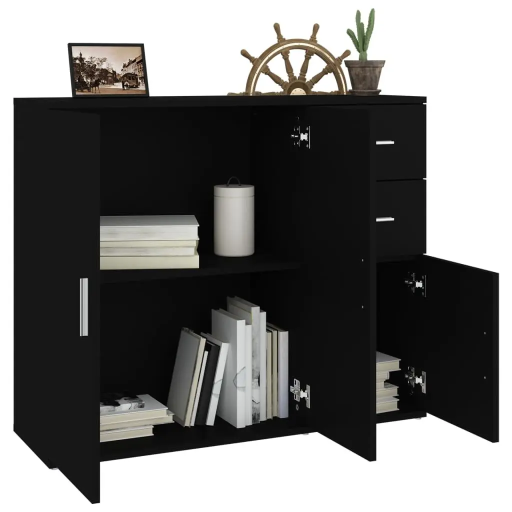 Sideboard Cabinet Black 91x29.5x75cm Storage Furniture Engineered Wood Display