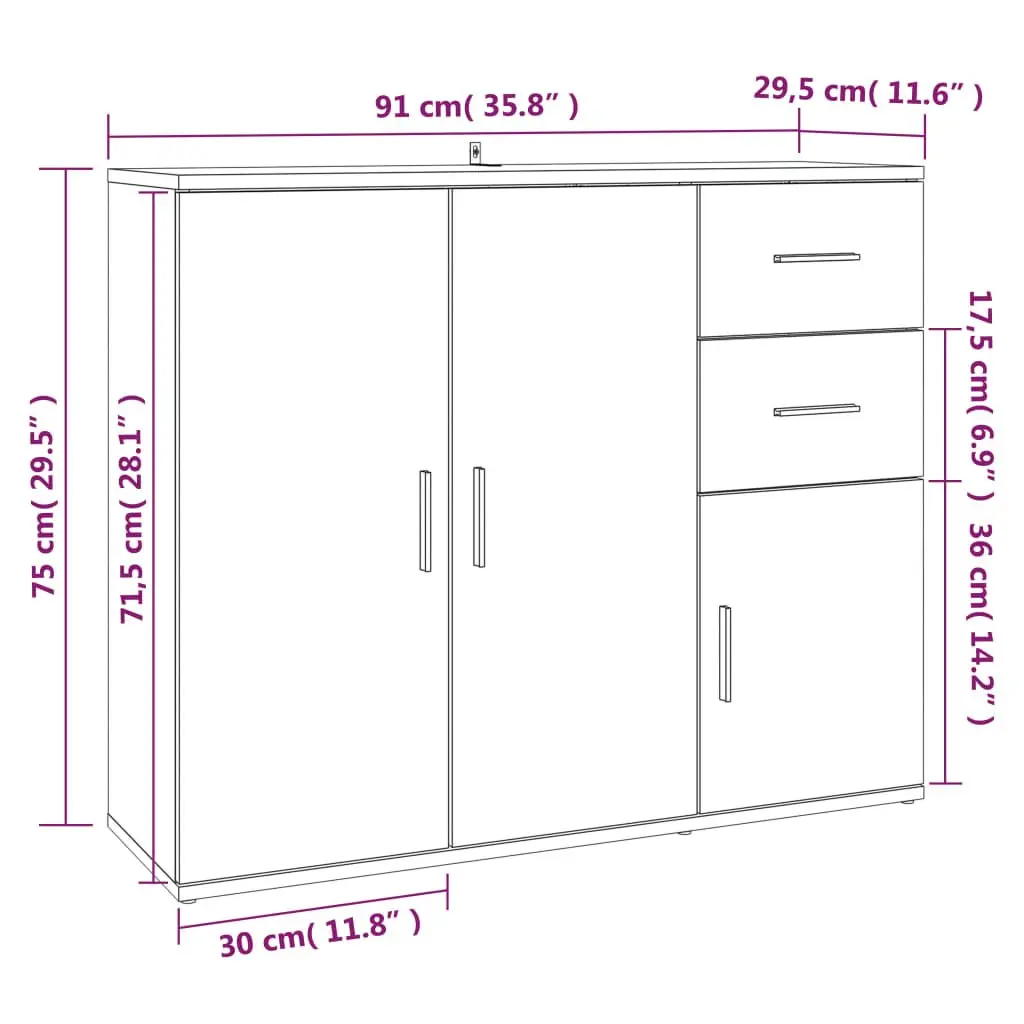 Sideboard Storage Cabinet Brown Engineered Wood 91x29.5x75cm