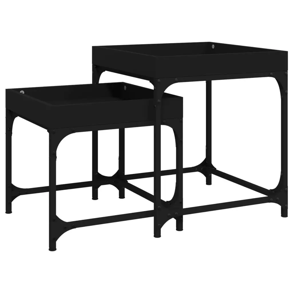 Side Tables Black Engineered Wood Steel Frame 2 Piece Coffee Accent Table Set