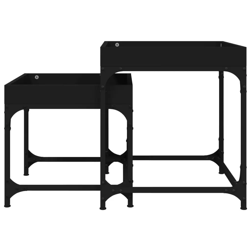 Side Tables Black Engineered Wood Steel Frame 2 Piece Coffee Accent Table Set