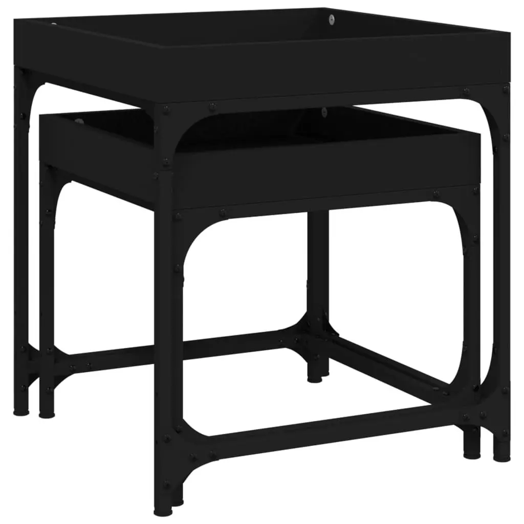 Side Tables Black Engineered Wood Steel Frame 2 Piece Coffee Accent Table Set