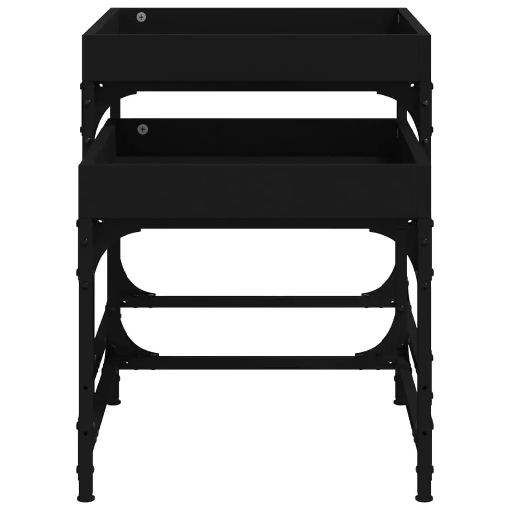 Side Tables Black Engineered Wood Steel Frame 2 Piece Coffee Accent Table Set
