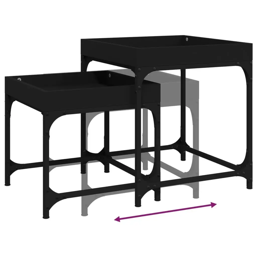 Side Tables Black Engineered Wood Steel Frame 2 Piece Coffee Accent Table Set