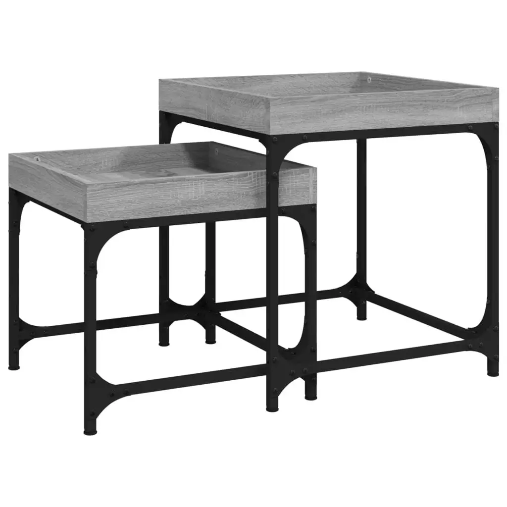 Grey Side Tables Set of 2 with Storage Surface