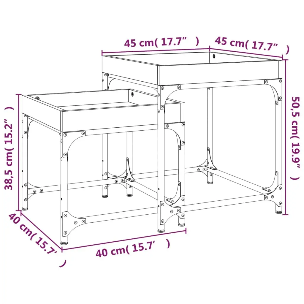 Grey Side Tables Set of 2 with Storage Surface