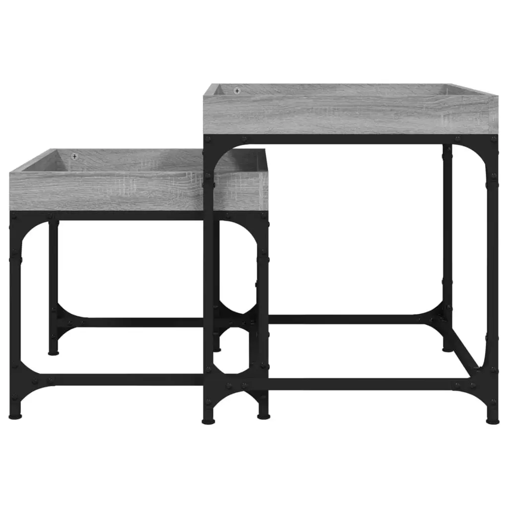Grey Side Tables Set of 2 with Storage Surface