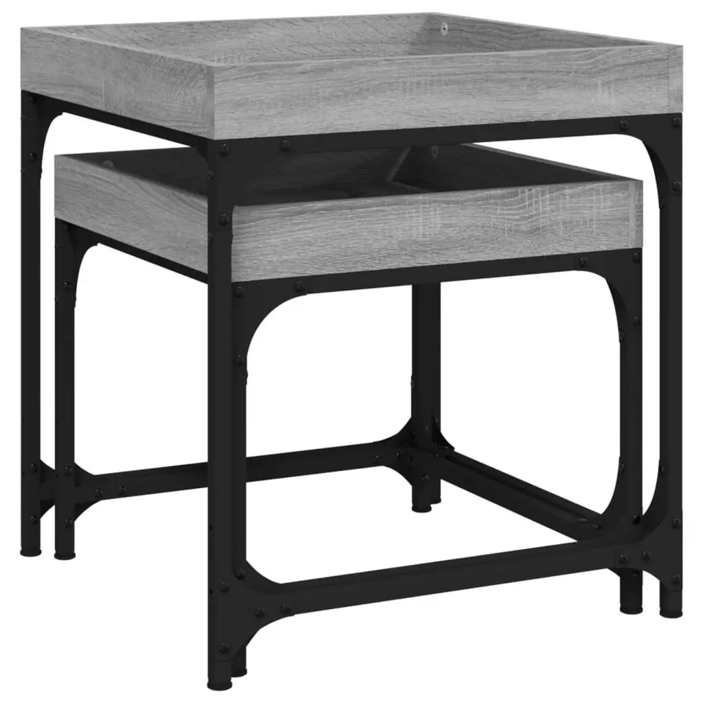 Grey Side Tables Set of 2 with Storage Surface