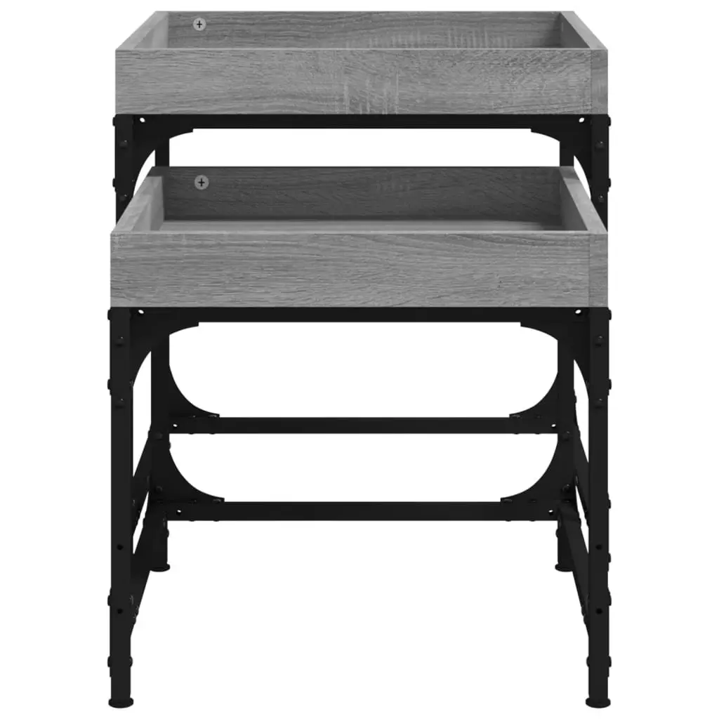 Grey Side Tables Set of 2 with Storage Surface