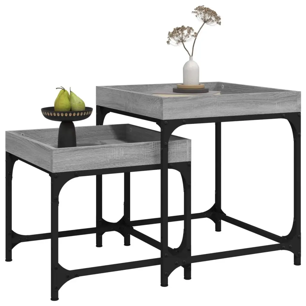 Grey Side Tables Set of 2 with Storage Surface