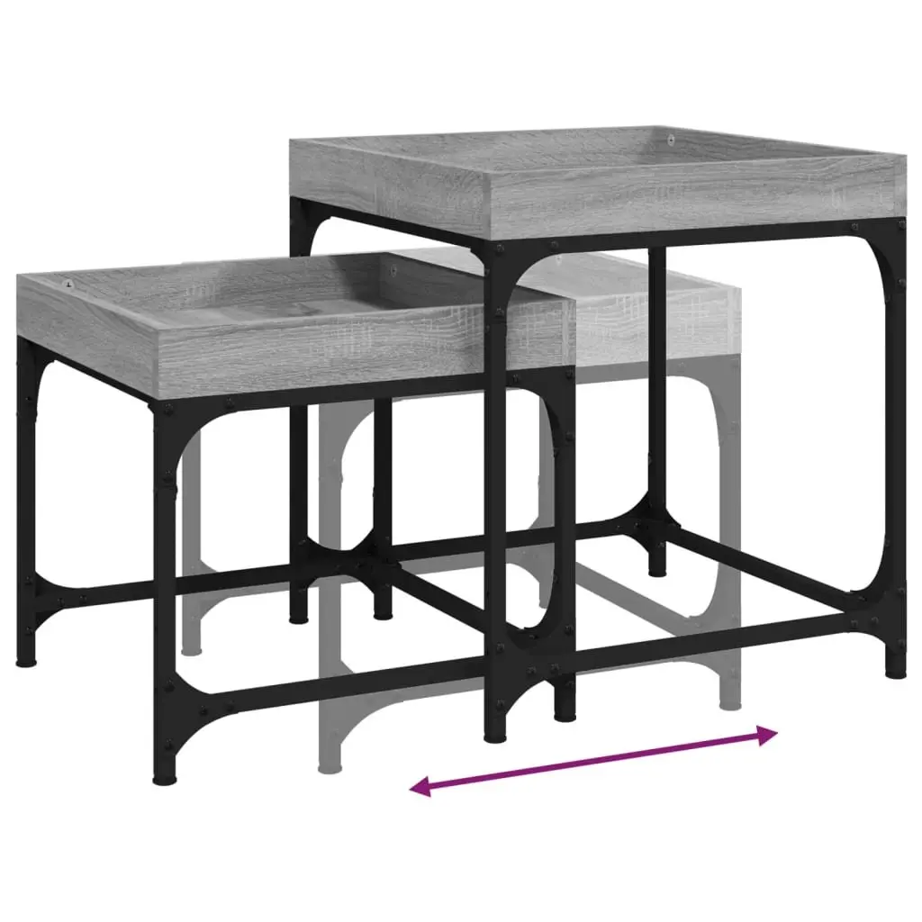 Grey Side Tables Set of 2 with Storage Surface