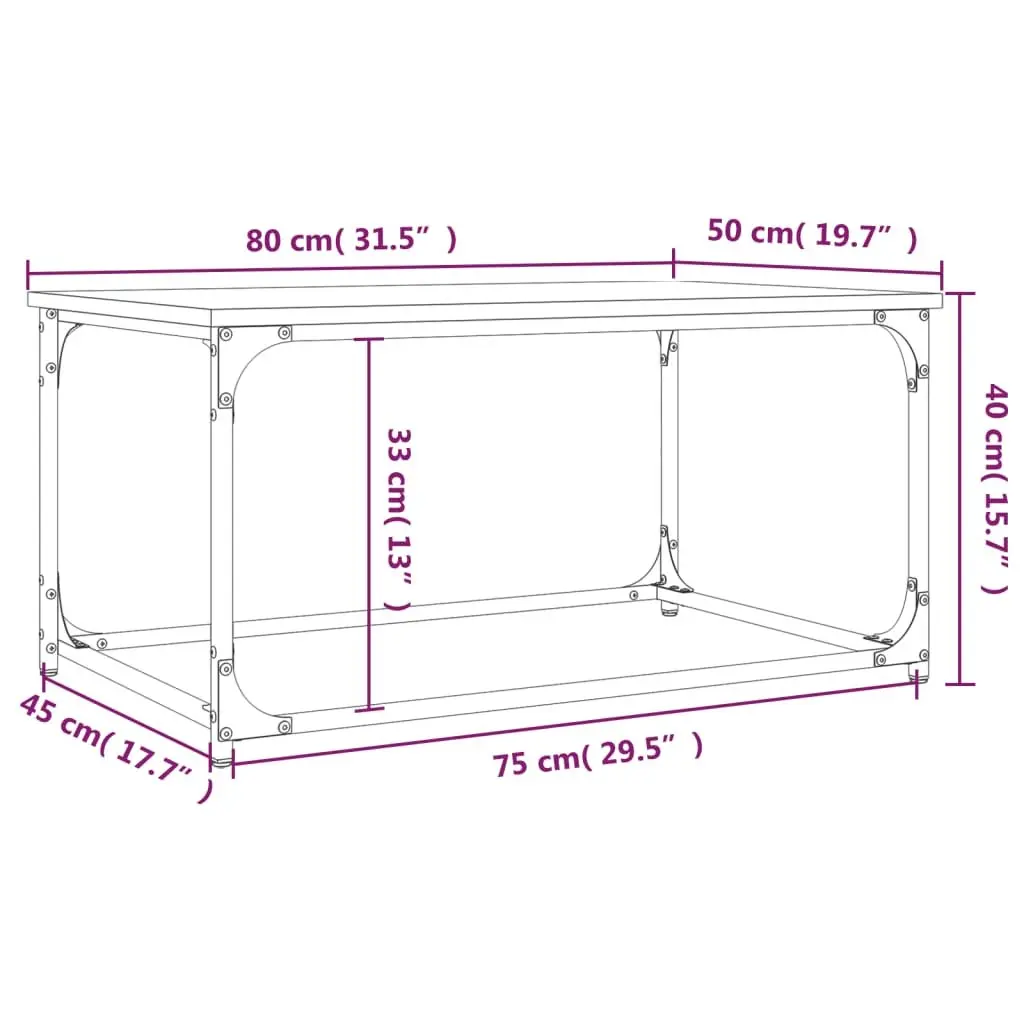 Coffee Table Living Room Use 80L x 50W x 40H cm Black Engineered Wood Iron Frame