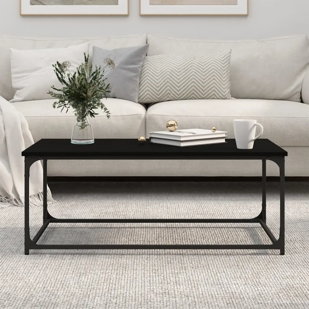 Coffee Table Black Engineered Wood Iron Frame 102W x 50D x 40H cm