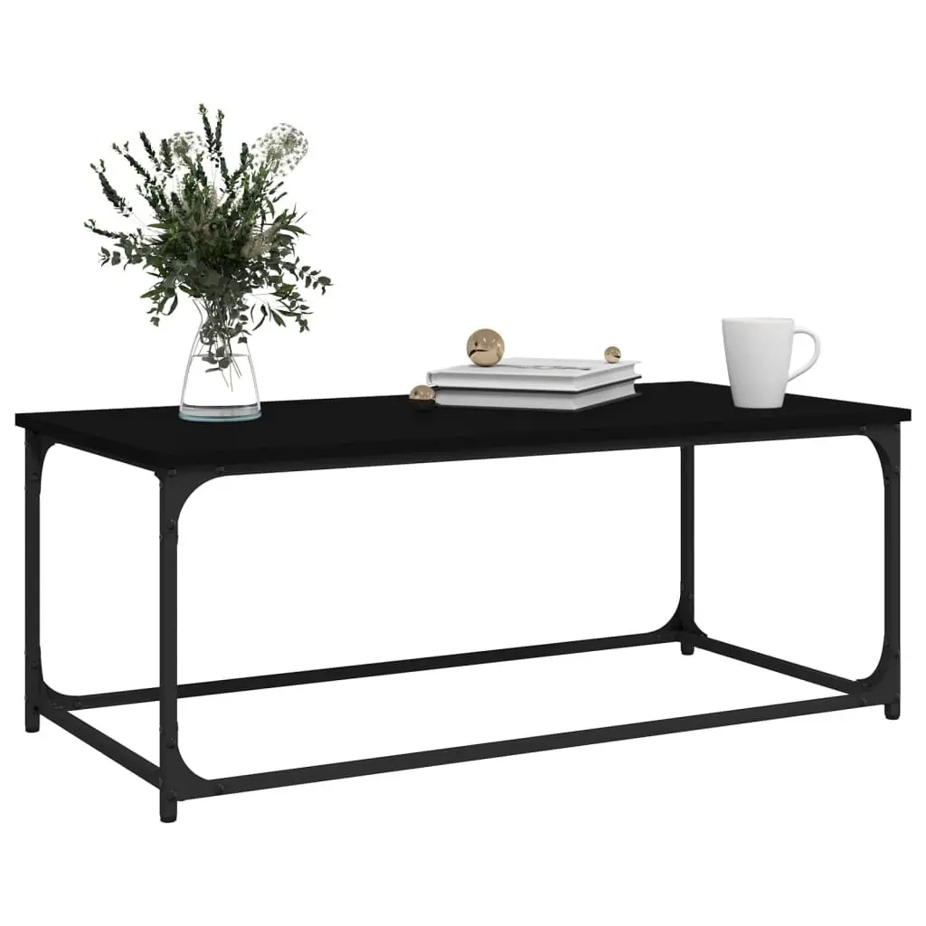 Coffee Table Black Engineered Wood Iron Frame 102W x 50D x 40H cm